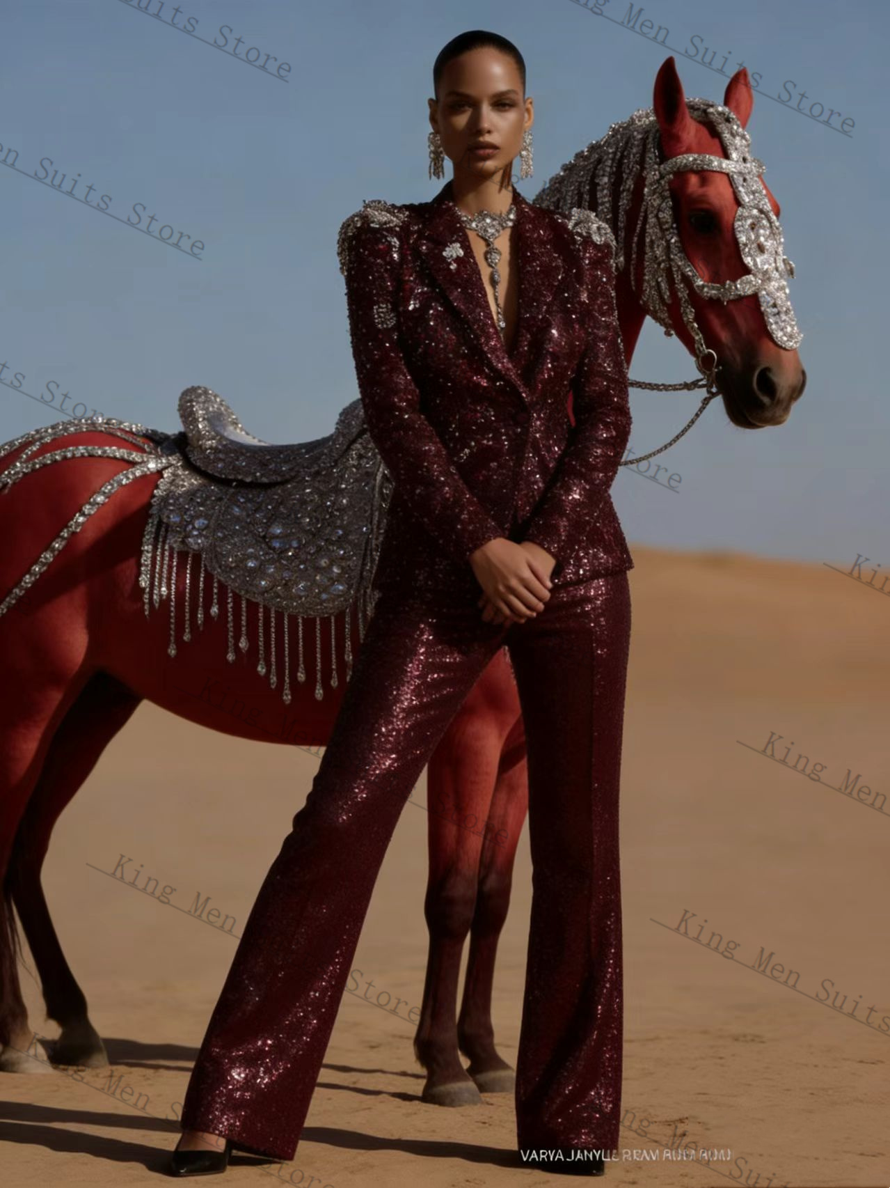 Burgundy Shiny Women Suit Set  - огляд і ціна Women'S Formal Wear For A Wedding Guest