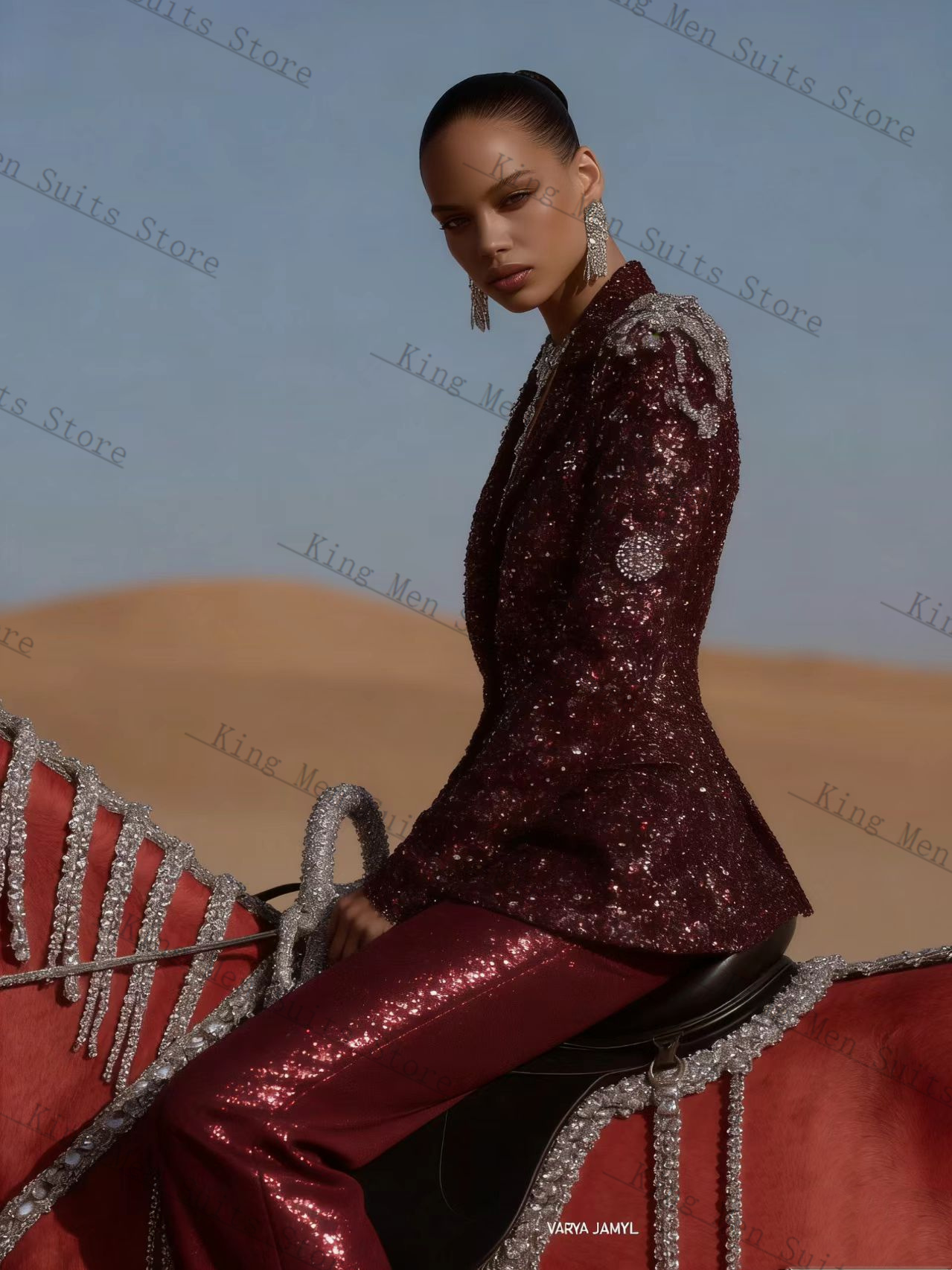 Burgundy Shiny Women Suit Set  - огляд і ціна Women'S Formal Wear For A Wedding Guest