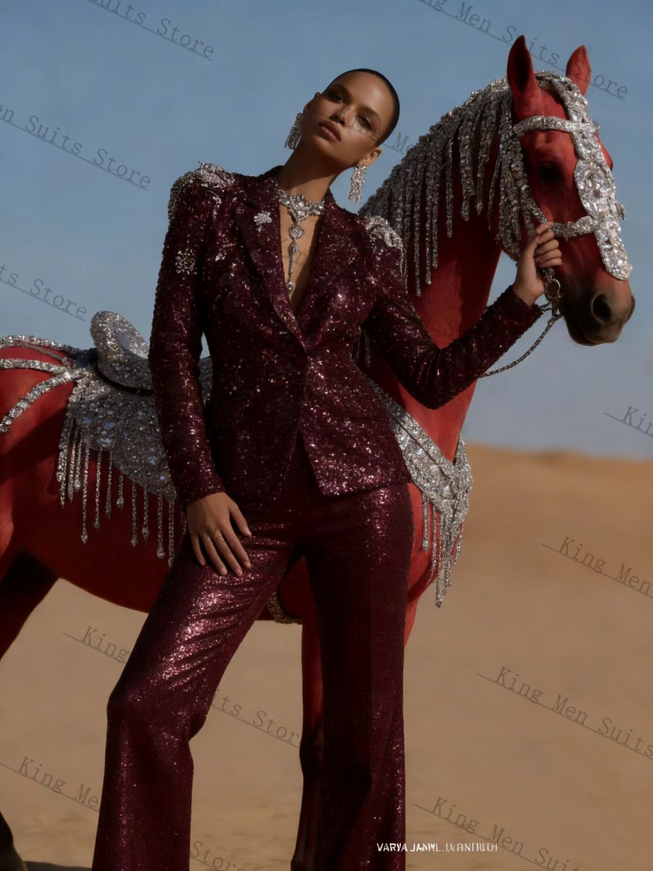 Burgundy Shiny Women Suit Set  - огляд і ціна Women'S Formal Wear For A Wedding Guest