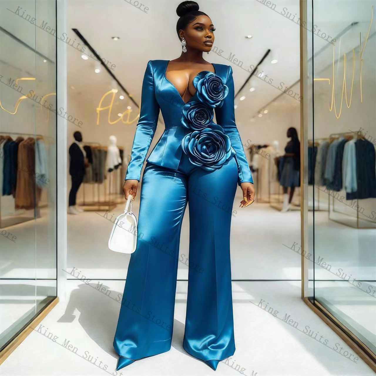 Blue Satin Women Suit Set 2 Pc - огляд і ціна Women'S Formal Wear For A Wedding Guest