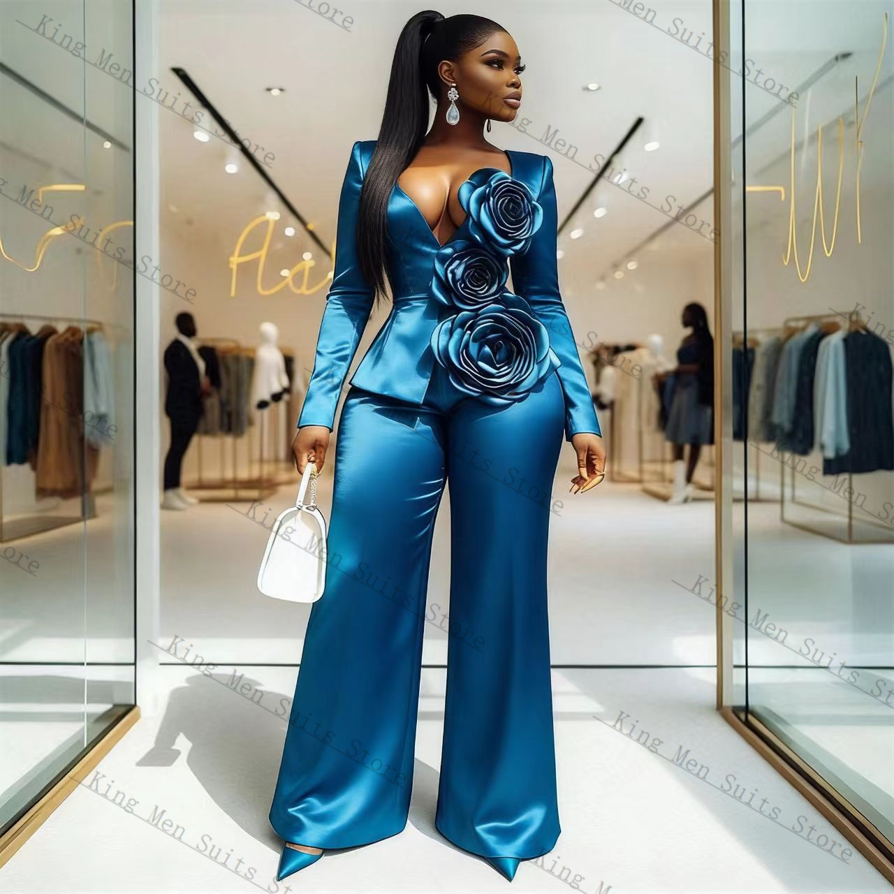 Blue Satin Women Suit Set 2 Pc - огляд і ціна Women'S Formal Wear For A Wedding Guest